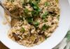 Poêlée de riz aux poireaux, champignons et poulet