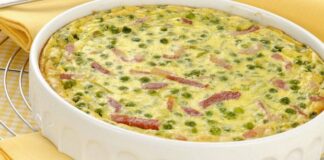 clafoutis de petits pois, jambon et Kiri WW