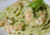 pâtes au pesto de courgettes et aux crevettes