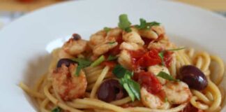 Spaghettis aux crevettes et tomates cerises WW