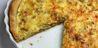 Tarte aux poireaux, lardons et chèvre WW
