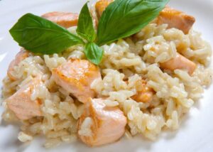 Risotto saumon et fromage ail & fines herbes