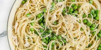 Spaghettis au mascarpone et petits pois
