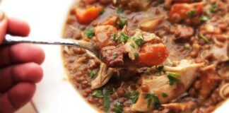 Lentilles au poulet et vin blanc