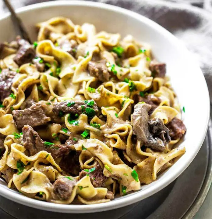 recette ww du boeuf Stroganoff