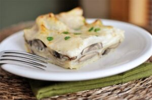 Lasagnes chou-fleur, champignons et jambon