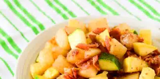 Poêlée de pomme de terre courgette et lardons