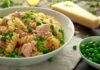 Poêlée de pâtes aux petits pois et saumon