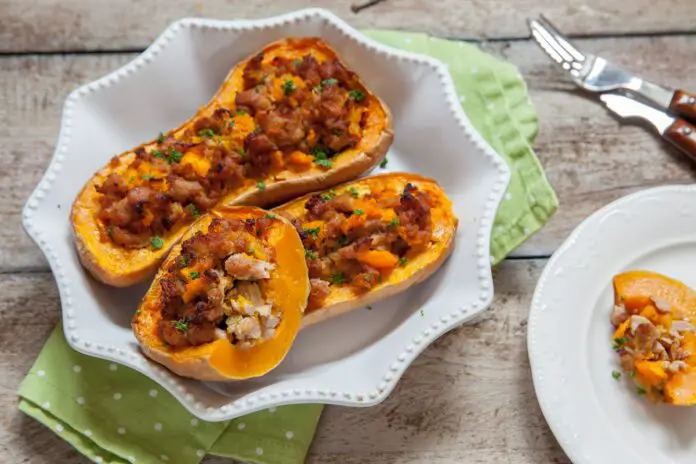 Butternut farci au riz et à la viande hachée