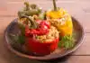 Poivrons farcis au poulet et riz