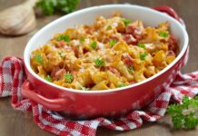 Gratin de pâtes aux champignons et jambon
