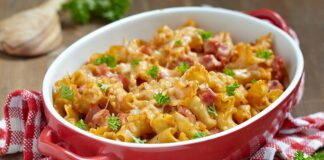 Gratin de pâtes aux champignons et jambon