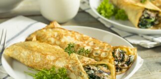 crêpes aux champignons, épinards et fromage
