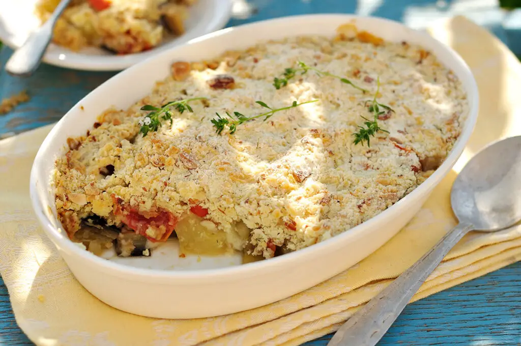 Crumble de courgette jambon et fromage frais