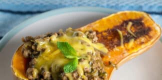 Butternut farcie au fromage frais, viande hachée et Parmesan