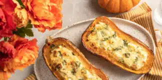 Courge Butternut farcie au chèvre et jambon