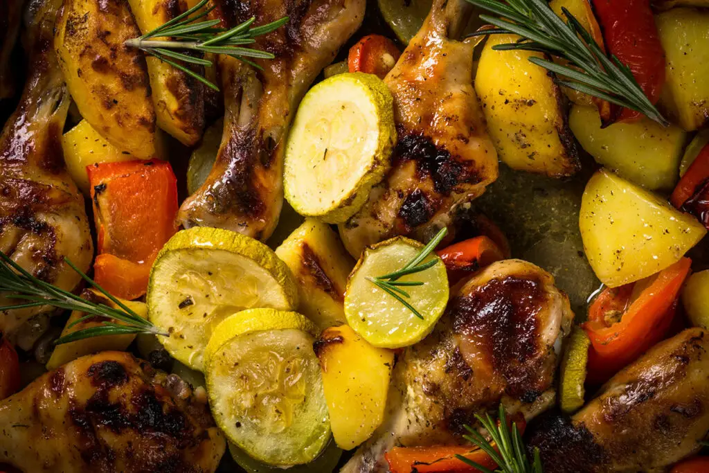 Poulet rôti aux herbes et légumes